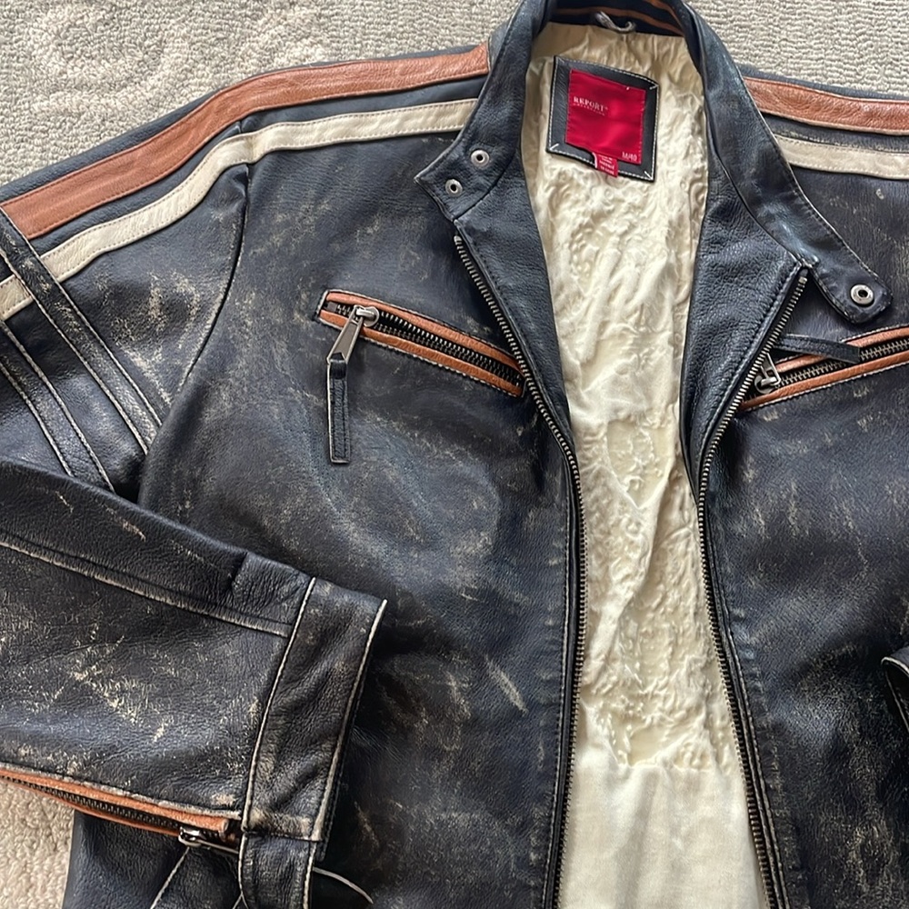 🎉HOST PICK🎉 Vintage Report Collection Racer Motorcycle Distressed Leather Jacket - Picture 5 of 14